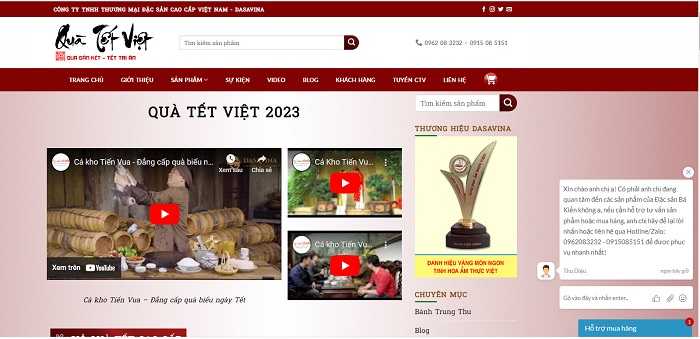 Giao diện chính website Quatetviet.com.vn